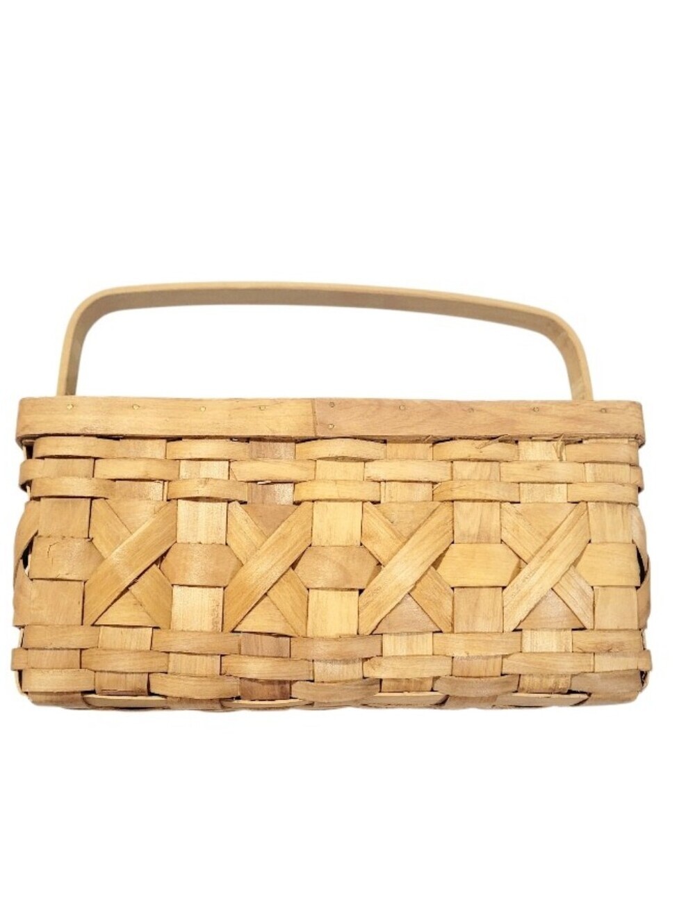 Vintage Woven Wood Divided Basket Caddy Organizer Carry Handle Farmhouse Storage - Picture 8 of 11